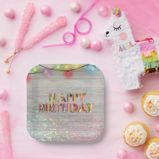 グリッターとライトハッピーバースデー ペーパープレート (パーティー)