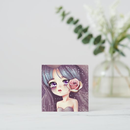 グリッターとヴィンテージ真珠光沢バラ散乱 スクエア名刺 (スタンド正面)