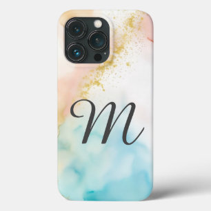 グリッターと一緒に桃色と青の紋章を書フェイクく iPhone 13 PROケース