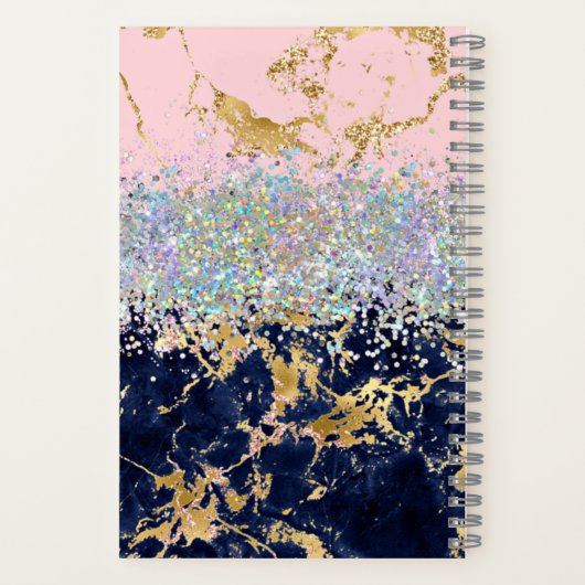 グリッターと大理石の仕パーソナライズされた事 ノートブック (裏面)