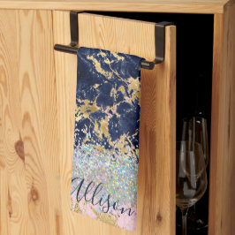 グリッターと大理石パーソナライズされた キッチンタオル