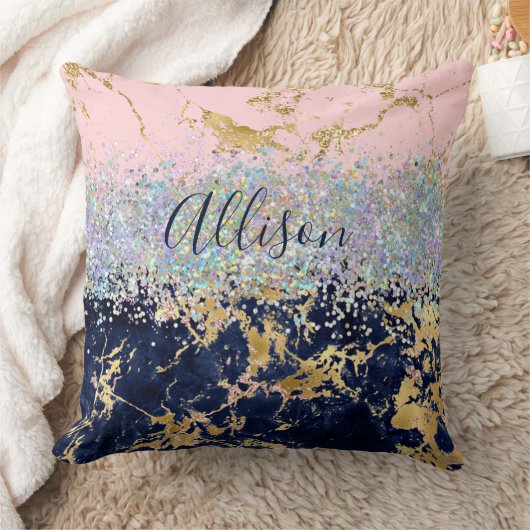 グリッターと大理石パーソナライズされた クッション (ブランケット)