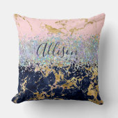 グリッターと大理石パーソナライズされた クッション (正面)