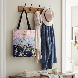 グリッターと大理石パーソナライズされた トートバッグ