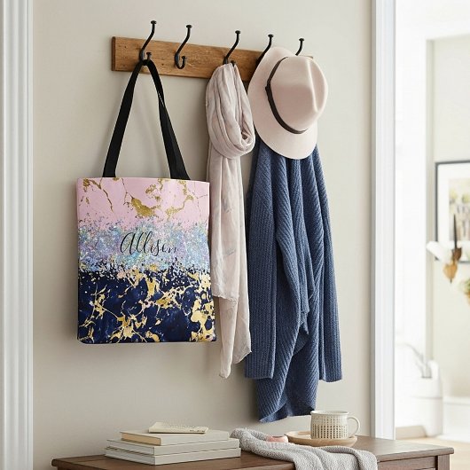 グリッターと大理石パーソナライズされた トートバッグ