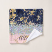 グリッターと大理石パーソナライズされた バスタオルセット (ウォッシュタオル)