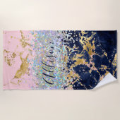 グリッターと大理石パーソナライズされた ビーチタオル (正面)