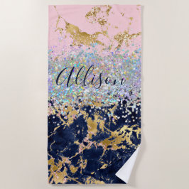 グリッターと大理石パーソナライズされた ビーチタオル