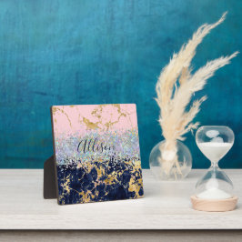 グリッターと大理石パーソナライズされた フォトプラーク