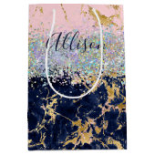 グリッターと大理石パーソナライズされた ミディアムペーパーバッグ (正面)