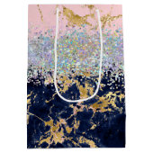 グリッターと大理石パーソナライズされた ミディアムペーパーバッグ (裏面)