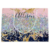 グリッターと大理石パーソナライズされた ラージペーパーバッグ (正面)