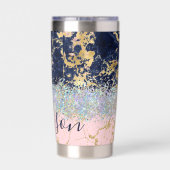 グリッターと大理石パーソナライズされた 保温保冷タンブラー (背面)