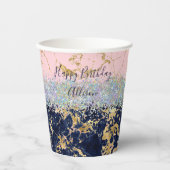 グリッターと大理石パーソナライズされた 紙コップ (正面)