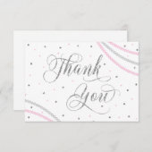 グリッターと真珠のサンキューカード、ピンクフェイク、シルバー サンキューカード (正面/裏面)