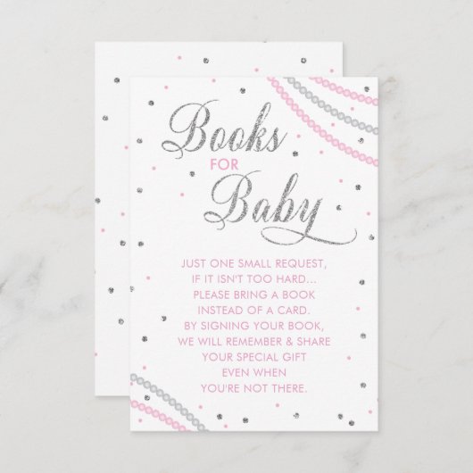 グリッターと真珠のベビーカード用ブック、ピンク、シルバー エンクロージャーカード (正面/裏面)