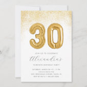 グリッターと金ゴールド女子30歳の誕生気球 招待状 (正面)