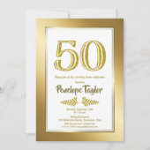 グリッターと金ゴールド50th誕生日ディナーパーティー 招待状 (正面)
