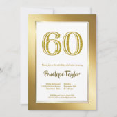 グリッターと金ゴールド60th誕生日パーティー 招待状 (正面)