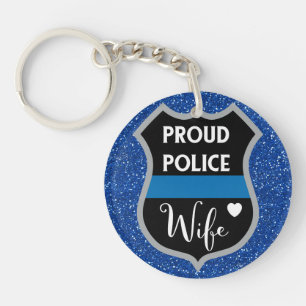 グリッターのアクリルの誇り高い警察の妻Keychain キーホルダー