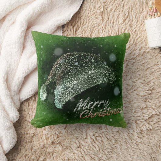 グリッターのサンタの装飾的な帽子のメリークリスマス クッション (ブランケット)