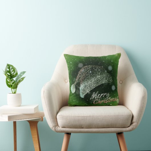 グリッターのサンタの装飾的な帽子のメリークリスマス クッション (椅子)