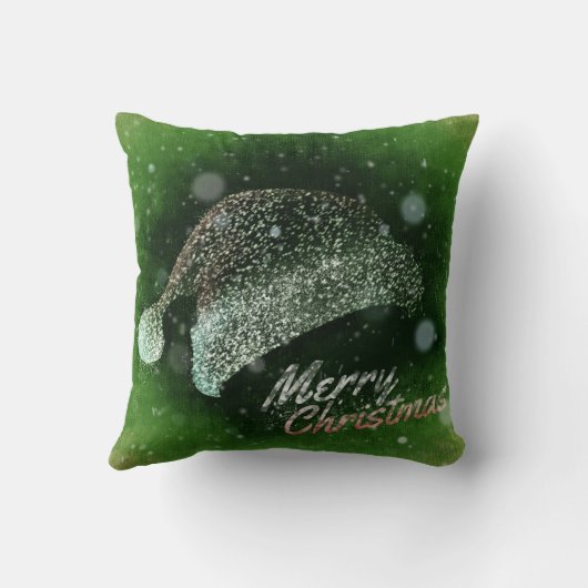 グリッターのサンタの装飾的な帽子のメリークリスマス クッション (裏面)
