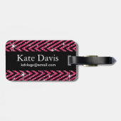 グリッターのシェブロンのきらきら光るなダイヤモンドの弓|明るい赤紫色 ラゲッジタグ (裏面横)