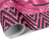 グリッターのシェブロンのきらきら光るなダイヤモンドの弓|明るい赤紫色 ラッピングペーパー (ロールコーナー)