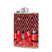 グリッターのシェブロンのきらきら光るなダイヤモンドの弓|赤 フラスク (左)