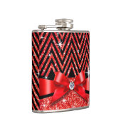 グリッターのシェブロンのきらきら光るなダイヤモンドの弓|赤 フラスク (右)