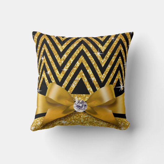グリッターのシェブロンのきらきら光るなダイヤモンドの弓|金ゴールド クッション (裏面)