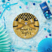 グリッターのシェブロンのきらきら光るなダイヤモンドの弓|金ゴールド ペーパープレート (パーティー)