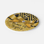 グリッターのシェブロンのきらきら光るなダイヤモンドの弓|金ゴールド ペーパープレート (アングル)