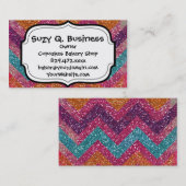 グリッターのシェブロンのピンクの紫色のオレンジティール（緑がかった色） 名刺 (正面/裏面)
