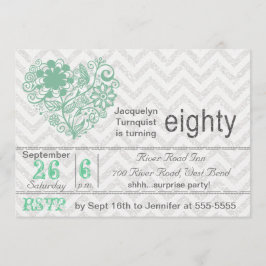 グリッターのシェブロンの銀製のストライプの第80誕生日の招待 招待状