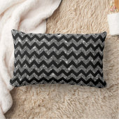 グリッターのシェブロン黒い銀製の輝くでフェイクなパターン ランバークッション (ブランケット)