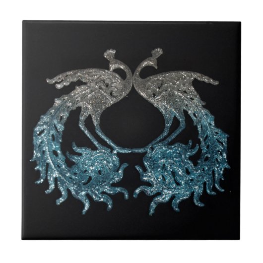 グリッターのスライバおよび青い孔雀 タイル (正面)