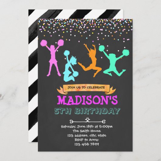 グリッターのチアリーダーのパーティの招待状 招待状 (正面/裏面)