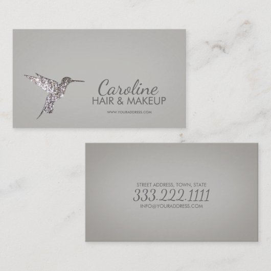 グリッターのハチドリの毛及び化粧のミニマリストカード 名刺 (正面/裏面)