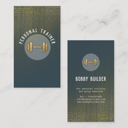 グリッターのパーソナルトレーナーの金ゴールドのダンベル 名刺 (正面/裏面)