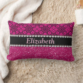 グリッターのピンクおよび黒いパターンラインストーン ランバークッション (ブランケット)