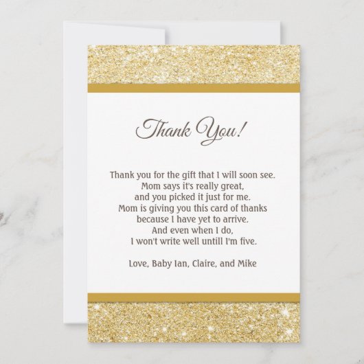グリッターのピンクのベビーシャワーのサンキューカードのノートの金ゴールド サンキューカード (正面)
