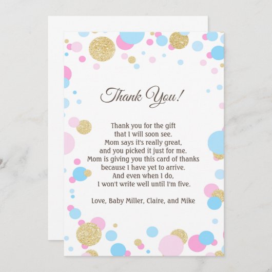 グリッターのピンクのベビーシャワーのサンキューカードのノートの青 サンキューカード (正面/裏面)