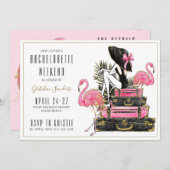 グリッターのフラミンゴのバチェロレッテの週末 招待状 (正面/裏面)