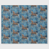 グリッターのプリントが付いている青の馬によっては幸せなBirが開花します ラッピングペーパー (フラット)