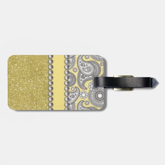 グリッターのペイズリーのラインストーンのプリントパターン ラゲッジタグ (裏面横)