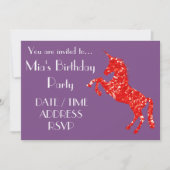 グリッターのユニコーンのカラフルな女の子の誕生会 招待状 (正面)