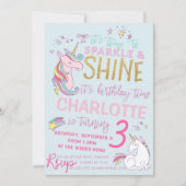 グリッターのユニコーンの誕生日の招待状 招待状 (正面)