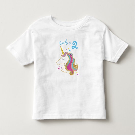 グリッターのユニコーンのMagicalGirlの誕生日のTシャツ トドラーTシャツ (正面)